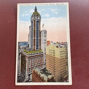 Vintage New York City Postcard Singer Building Part Of Financial District NY